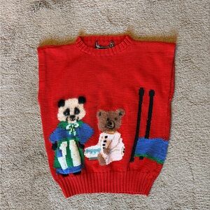 Vintage Berek Sweater Goldilocks 3 Bears Wearable Art Red Wool Hand Knit